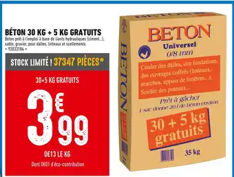 Brico Cash BÉTON 30 KG + 5 KG GRATUITS offre