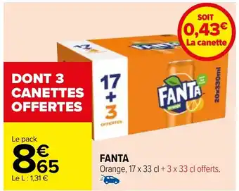 Carrefour FANTA Orange, 17 x 33 cl + 3 x 33 cl offerts. offre