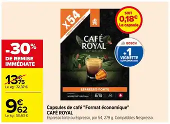 Carrefour Capsules de café "Format économique" CAFÉ ROYAL offre