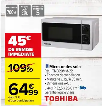 Carrefour Micro-ondes solo Réf. TM020MM-22 offre