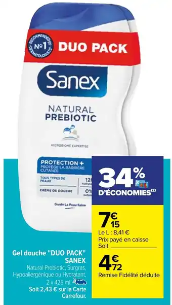 Carrefour Gel douche "DUO PACK" SANEX offre