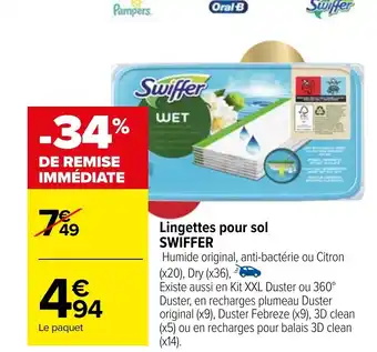 Carrefour Lingettes pour sol SWIFFER offre