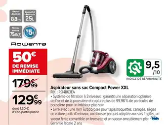 Carrefour Aspirateur sans sac Compact Power XXL offre