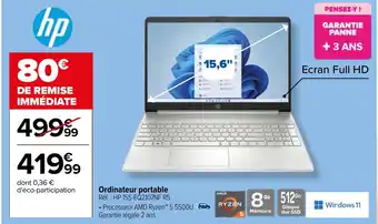 Carrefour Ordinateur portable Réf.: HP 15S-EQ2107NF R5 offre