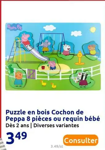 Action Puzzle en bois cochon de peppa 8 pièces ou requin bébé offre