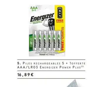 Piles rechargeables 5 + 1 offerte aaa/ lr03 energizer power plus