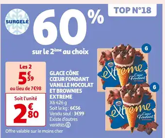 Auchan Supermarché EXTREME GLACE CÔNE CŒUR FONDANT VANILLE HOCOLAT ET BROWNIES offre