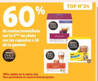 Auchan Supermarché Nescafé Dolce Gusto 60% de remise immédiate sur les capsules x16 de la gamme Nescafé Dolce Gusto offre