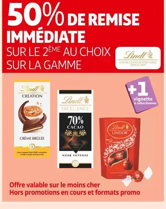 Auchan Supermarché Lindt 50% DE REMISE IMMÉDIATE SUR LE 2ÈME AU CHOIX SUR LA GAMME offre