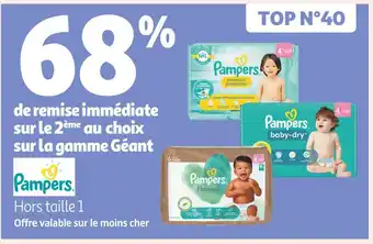 Auchan Supermarché PAMPERS 68% de remise immédiate sur le 2ème au choix sur la gamme Géant Pampers offre