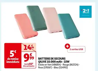 Auchan Supermarché QILIVE BATTERIE DE SECOURS 10.000 mAh - 15W offre