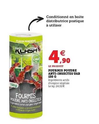 Super U Fourmis Poudre Anti-insectes Uab 150 G Klash offre