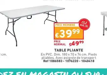 Trafic TABLE PLIANTE offre