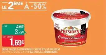 Match CRÈME FRAÎCHE GASTRONOMIQUE ENTIÈRE 30% MG PRÉSIDENT offre