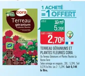 Match TERREAU GÉRANIUMS ET PLANTES FLEURIES CORA offre