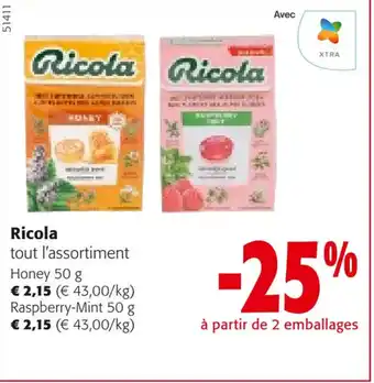 Colruyt Ricola tout l'assortiment Honey 50 g offre