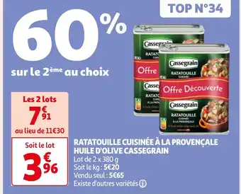 Auchan RATATOUILLE CUISINÉE À LA PROVENÇALE HUILE D'OLIVE CASSEGRAIN offre