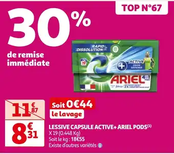 Auchan LESSIVE CAPSULE ACTIVE+ ARIEL PODS(¹) offre