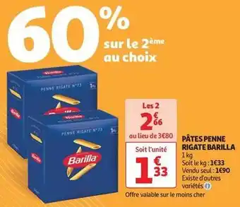 Auchan Supermarché Barilla - pâtes penne rigate offre