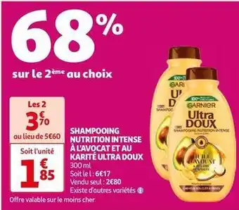 Auchan Supermarché Garnier - shampooing nutrition intense à l'avocat et au karité ultra doux offre