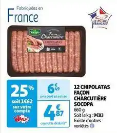 Auchan Supermarché Socopa - 12 chipolatas façon charcutière offre