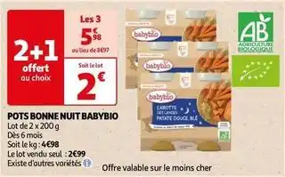 Auchan Supermarché Babybio - pots bonne nuit offre