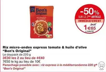 Monoprix Riz micro-ondes express tomate & huile d'olive ben's original offre