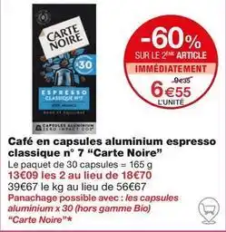 Monoprix Carte noire - café en capsules aluminium espresso classique n° 7 offre