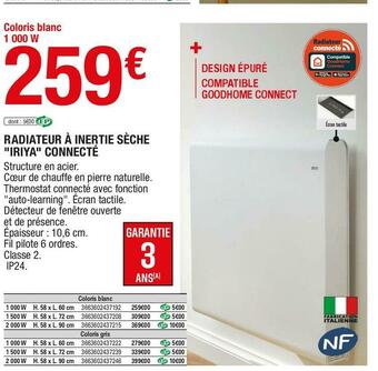 Brico Dépôt Radiateur à inertie sèche "iriya" connecté offre