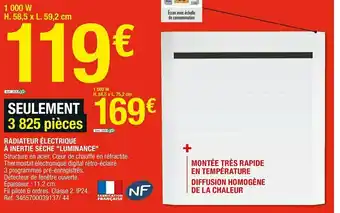 Brico Dépôt Luminance radiateur électrique à inertie sèche "luminance" offre