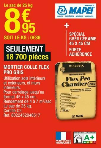Brico Dépôt Mapei mortier colle flex pro gris offre