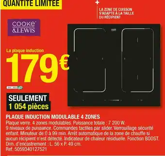 Brico Dépôt Cooke & lewis plaque induction modulable 4 zones offre