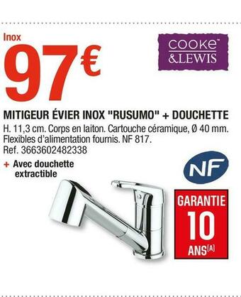 Brico Dépôt Cooke et lewis mitigeur évier inox "rusumo" + douchette offre