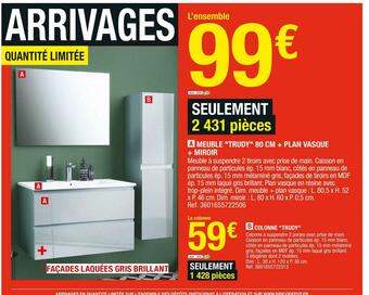 Brico Dépôt Meuble "trudy" 80 cm + plan vasque + miroir offre