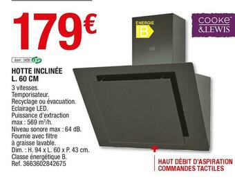 Cooke & lewis hotte inclinée l. 60 cm