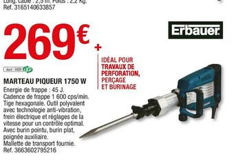Brico Dépôt Erbauer marteau piqueur 1750 w offre