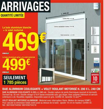 Brico Dépôt Baie aluminium coulissante + volet roulant motorisé h. 200 x l. 240 cm offre