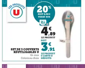 Hyper U SET DE 3 COUVERTS RÉUTILISABLES U offre