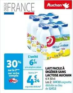 Auchan Auchan - lait facile a digerer sans lactose offre