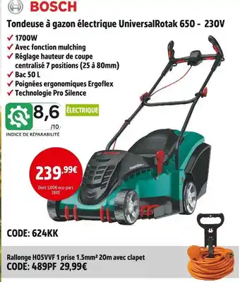 Screwfix BOSCH Tondeuse à gazon électrique UniversalRotak 650 - 230V offre