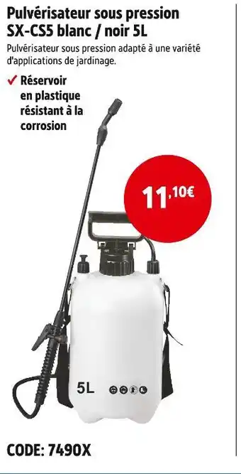 Screwfix Pulvérisateur sous pression SX-CS5 blanc / noir 5L offre