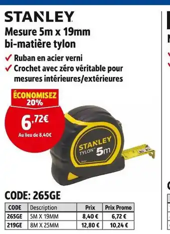 Screwfix STANLEY Mesure 5m x 19mm bi-matière tylon offre