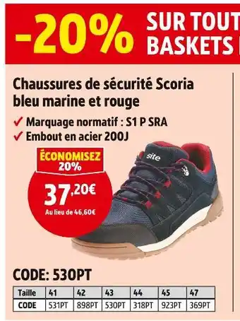 Screwfix site Chaussures de sécurité Scoria bleu marine et rouge offre