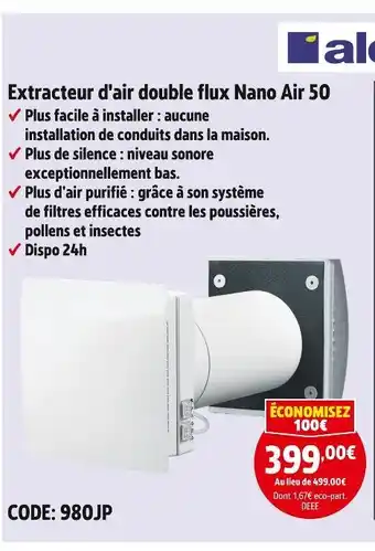 Screwfix Aldes Extracteur d'air double flux Nano Air 50 offre