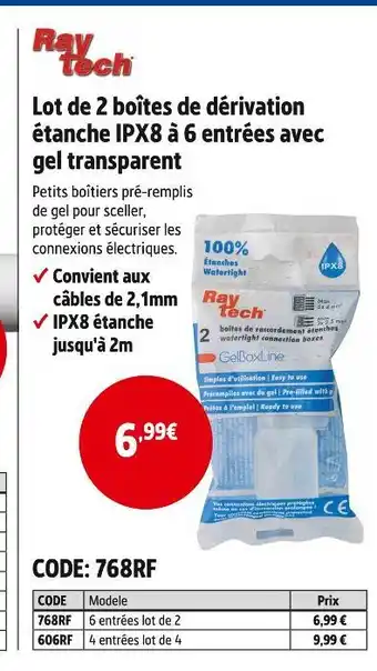 Screwfix Ray tech Lot de 2 boîtes de dérivation étanche IPX8 à 6 entrées avec gel transparent offre