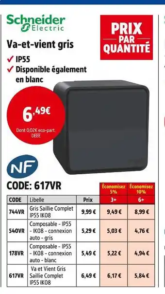 Screwfix Schneider Electric Va-et-vient gris offre