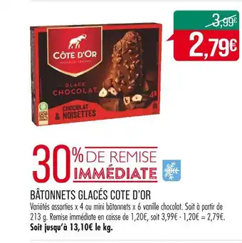 Match COTE D’OR BÂTONNETS GLACÉS offre