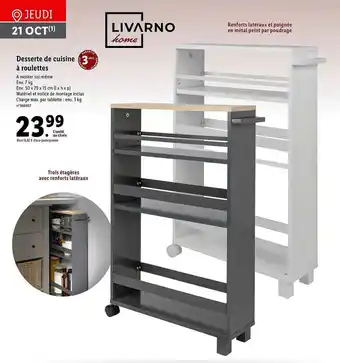 Lidl Desserte De Cuisine à Roulettes Livarno Home offre