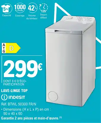 E.Leclerc LAVE-LINGE TOP Réf. BTWL 50300 FR/N offre