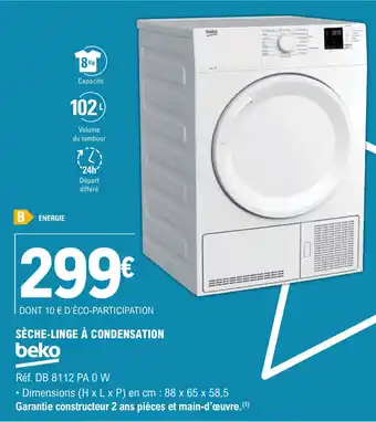 E.Leclerc SÈCHE-LINGE À CONDENSATION beko Réf. DB 8112 PA O W offre